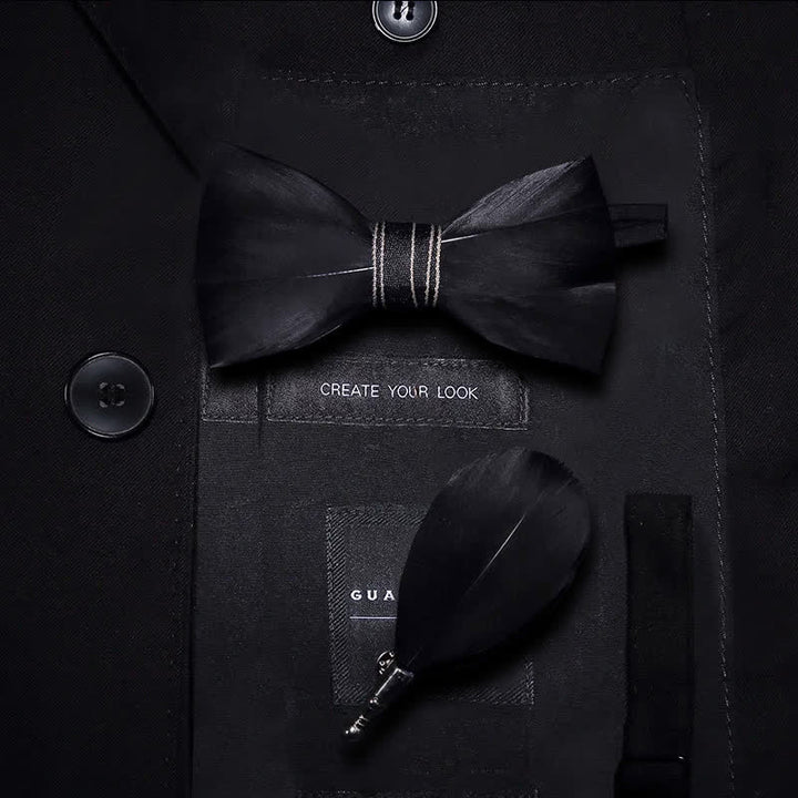 Kid's Black Noble Feather Bow Tie with Lapel Pin - Kid - image 0