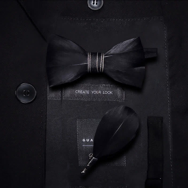 Kid's Black Noble Feather Bow Tie with Lapel Pin - Kid - image 0