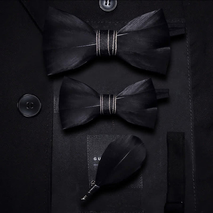 Kid's Black Noble Feather Bow Tie with Lapel Pin - Parent-Child Set - image 3