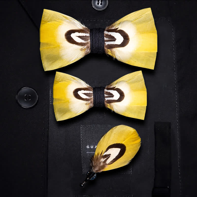 Kid's Yellow Parrot Feather Bow Tie with Lapel Pin - Parent-Child Set - image 4