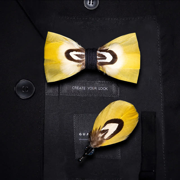 Kid's Yellow Parrot Feather Bow Tie with Lapel Pin - Kid - image 0