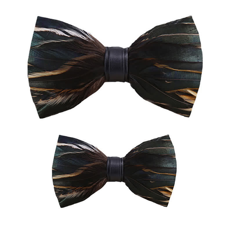 Kid's DarkSlateGray Feather Bow Tie with Lapel Pin - Parent-Child Set - image 4