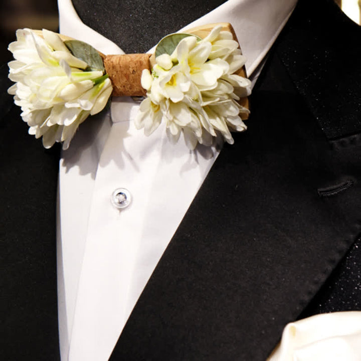Men's Pure White Artificial Flower Wooden Bow Tie - image 3