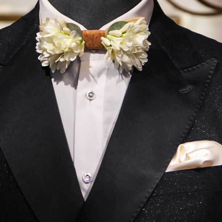 Men's Pure White Artificial Flower Wooden Bow Tie - image 4