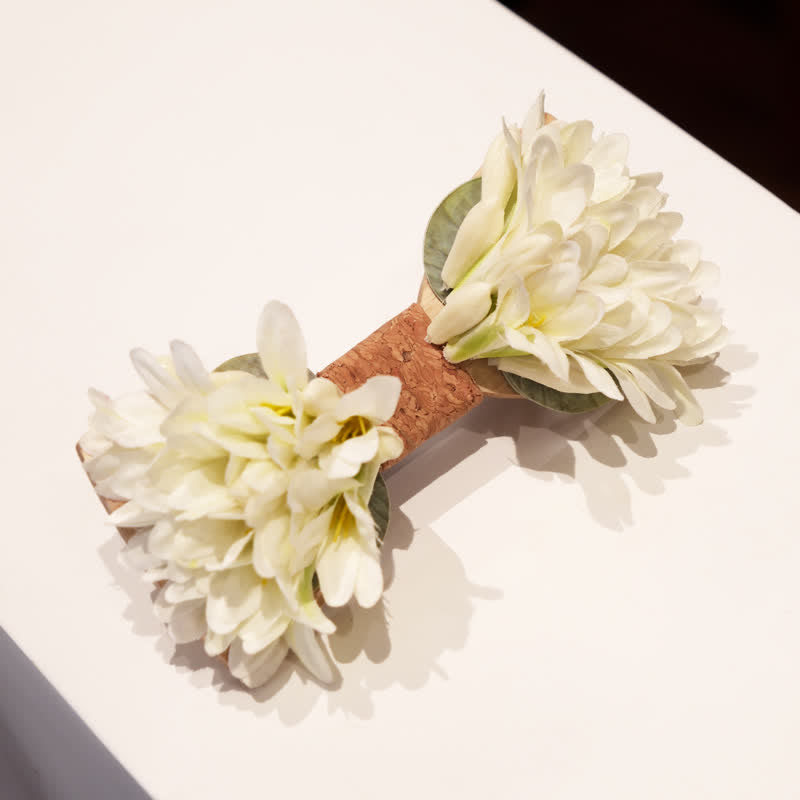 Men's Pure White Artificial Flower Wooden Bow Tie - image 1