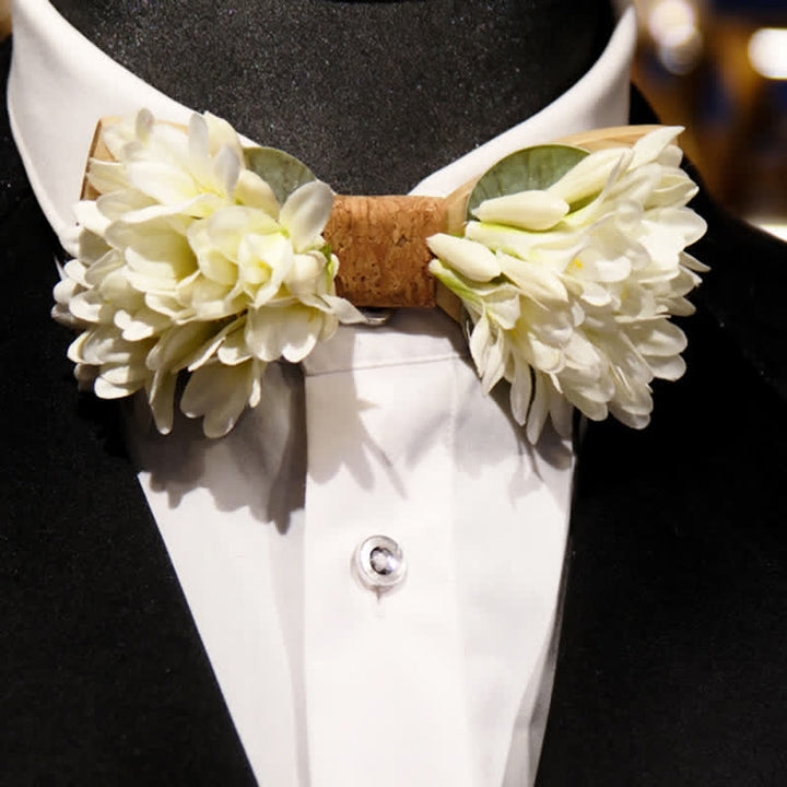Men's Pure White Artificial Flower Wooden Bow Tie - White - image 0