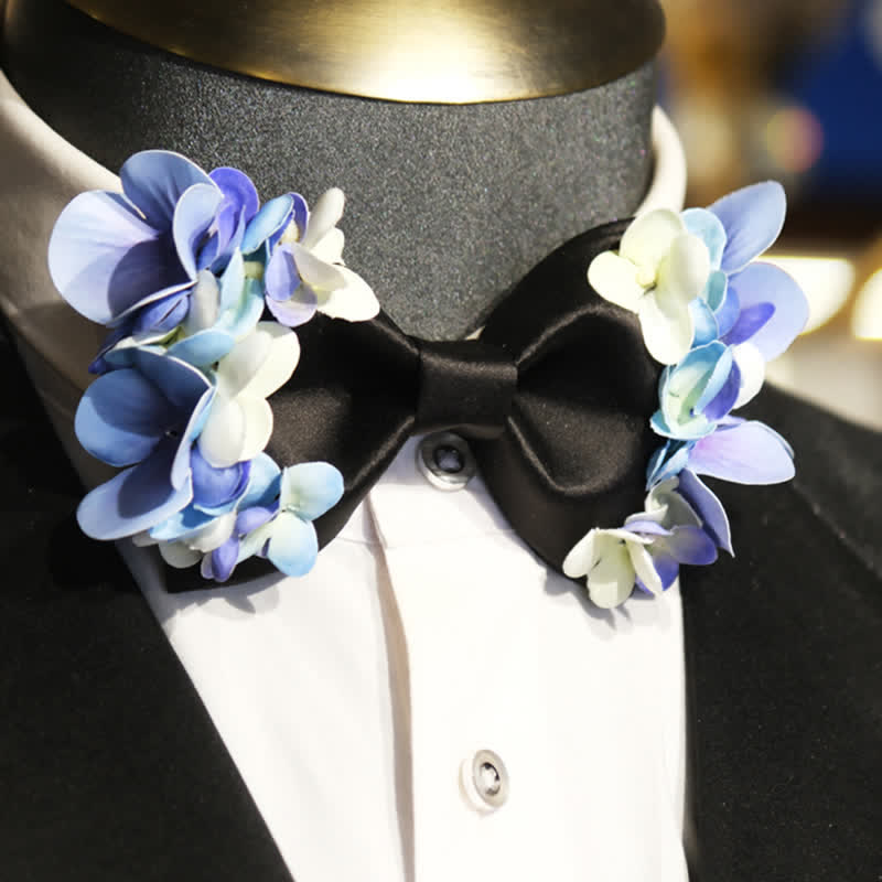 Men's Garden Violet & White Artificial Flower Bow Tie - Black - image 0