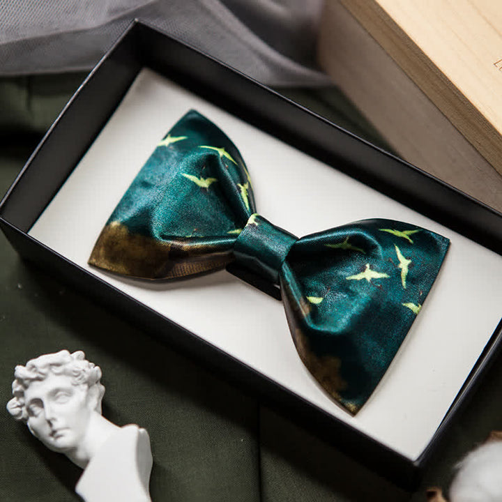 Men's Dark Green Flying Crane Printing Bow Tie - image 1