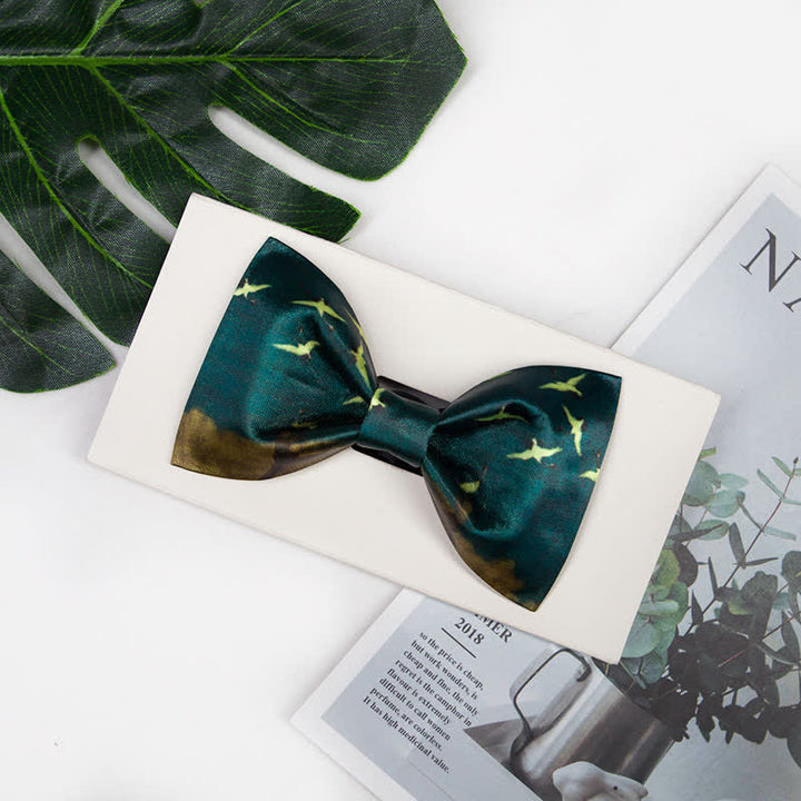 Men's Dark Green Flying Crane Printing Bow Tie - image 3