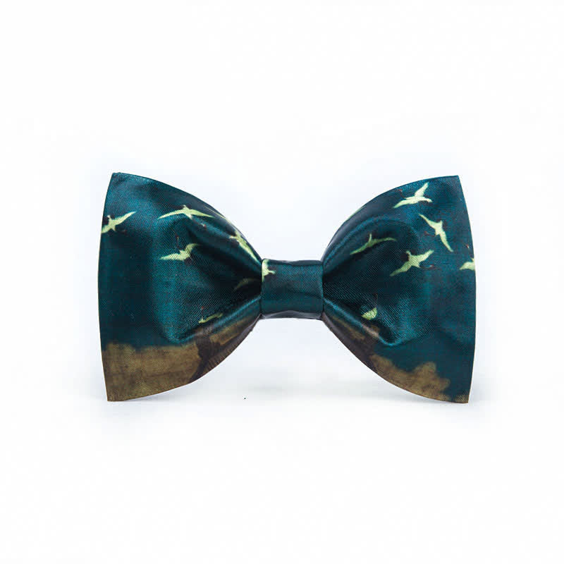 Men's Dark Green Flying Crane Printing Bow Tie - image 4