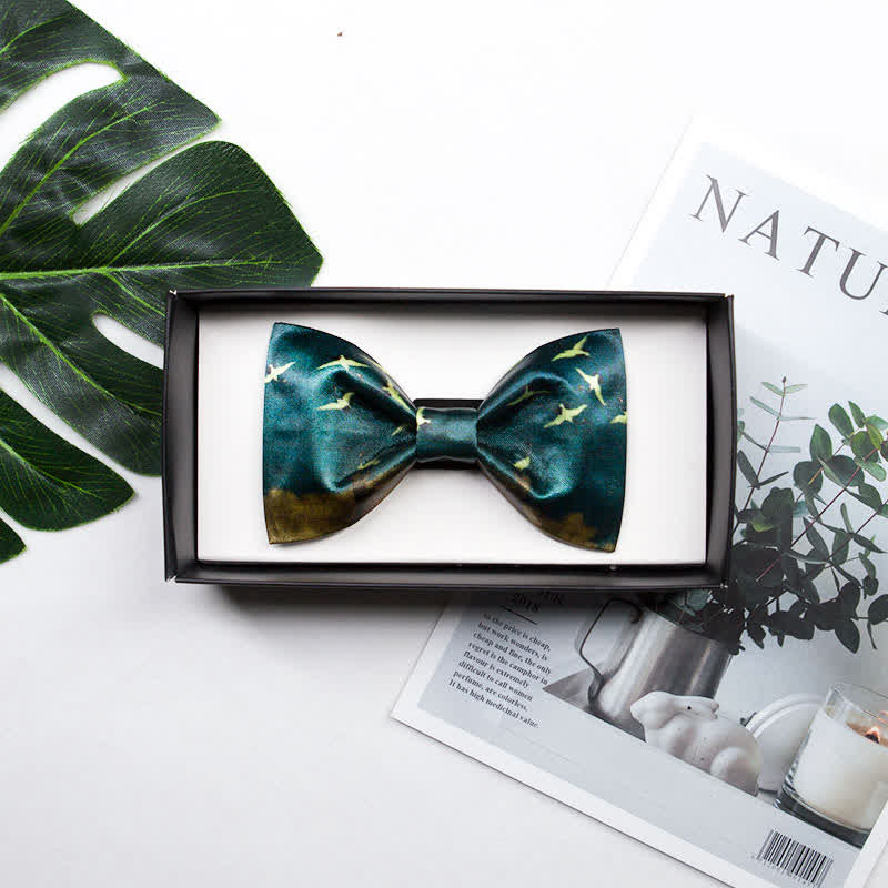 Men's Dark Green Flying Crane Printing Bow Tie - image 2
