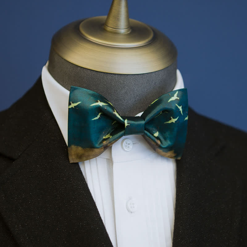 Men's Dark Green Flying Crane Printing Bow Tie - Dark Green - image 0