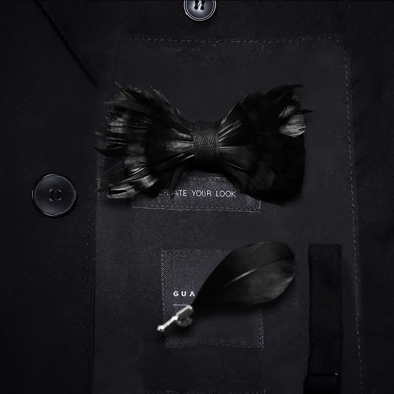 Kid's Solid Black Feather Bow Tie with Lapel Pin - Kid - image 0