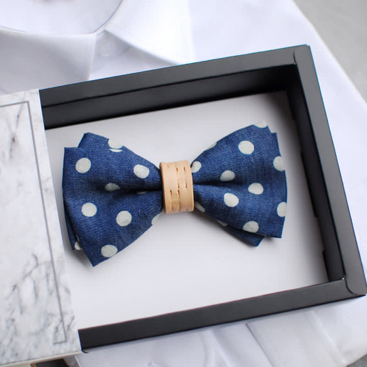 Men's Blue Polka Dots Leather Loop Bow Tie - Style #1 - image 2