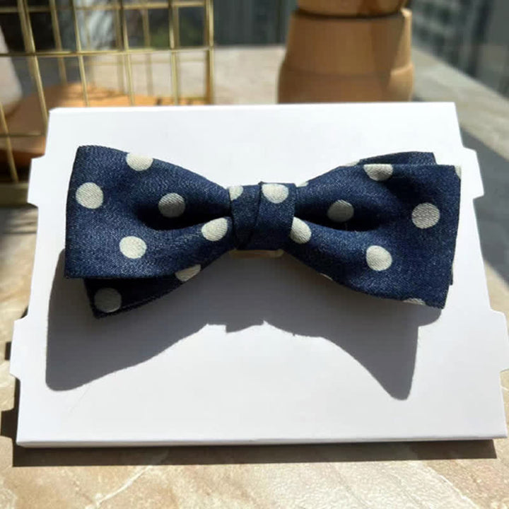Men's Blue Polka Dots Leather Loop Bow Tie - image 6