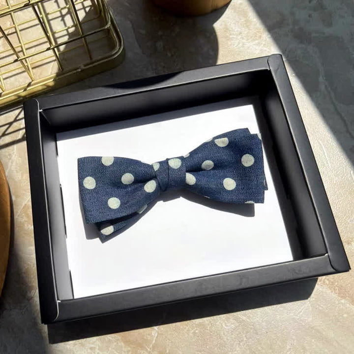 Men's Blue Polka Dots Leather Loop Bow Tie - Style #3 - image 5