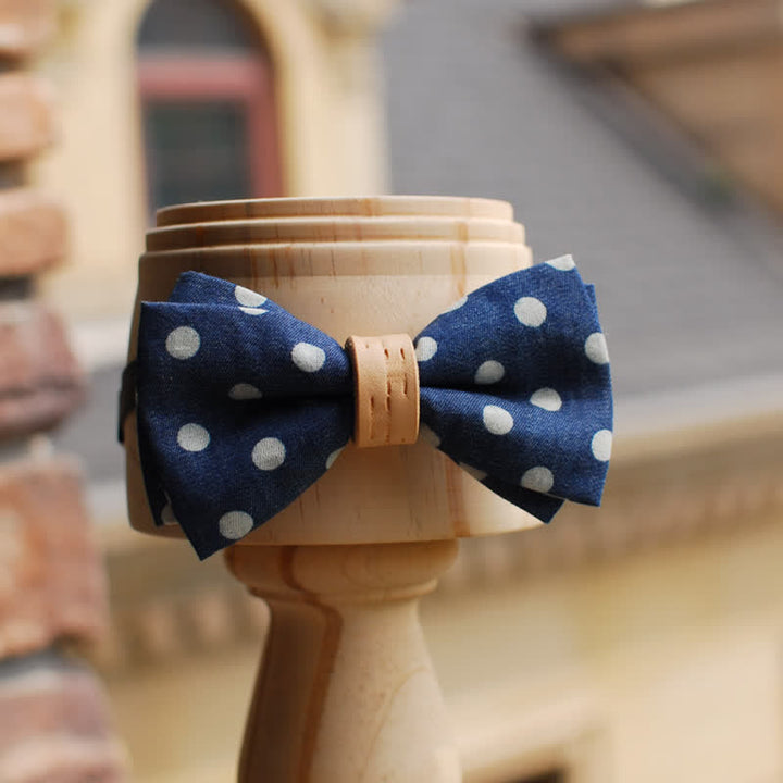 Men's Blue Polka Dots Leather Loop Bow Tie - image 0