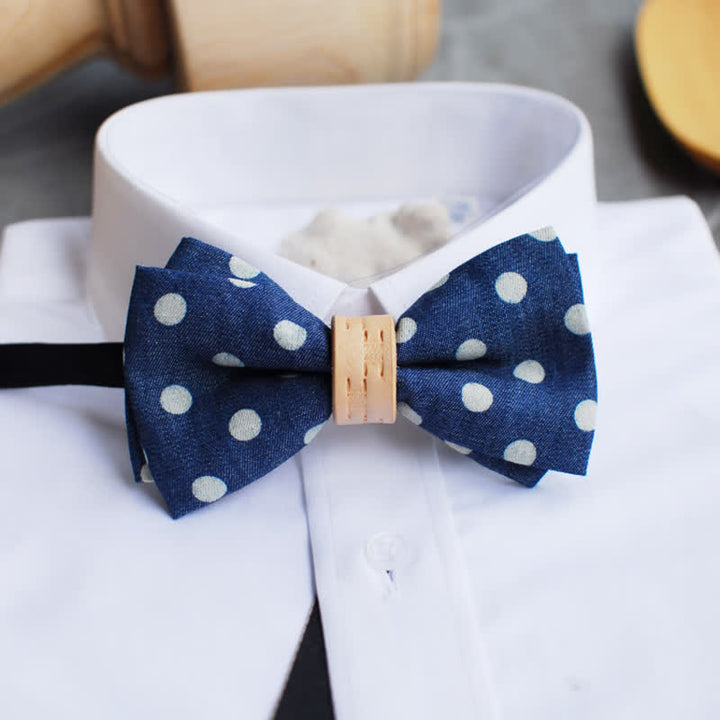 Men's Blue Polka Dots Leather Loop Bow Tie - image 1