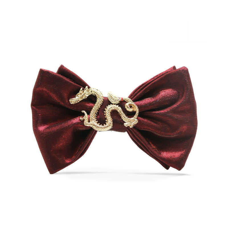 Men's Retro Shiny Burgundy Dragon Decor Bow Tie - Style #2 - image 3