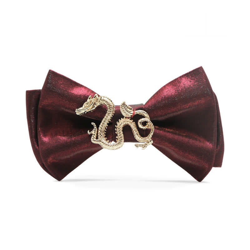 Men's Retro Shiny Burgundy Dragon Decor Bow Tie - Style #1 - image 0