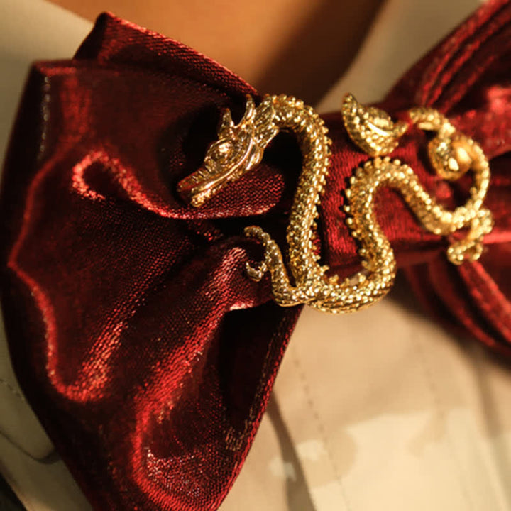 Men's Retro Shiny Burgundy Dragon Decor Bow Tie - image 2