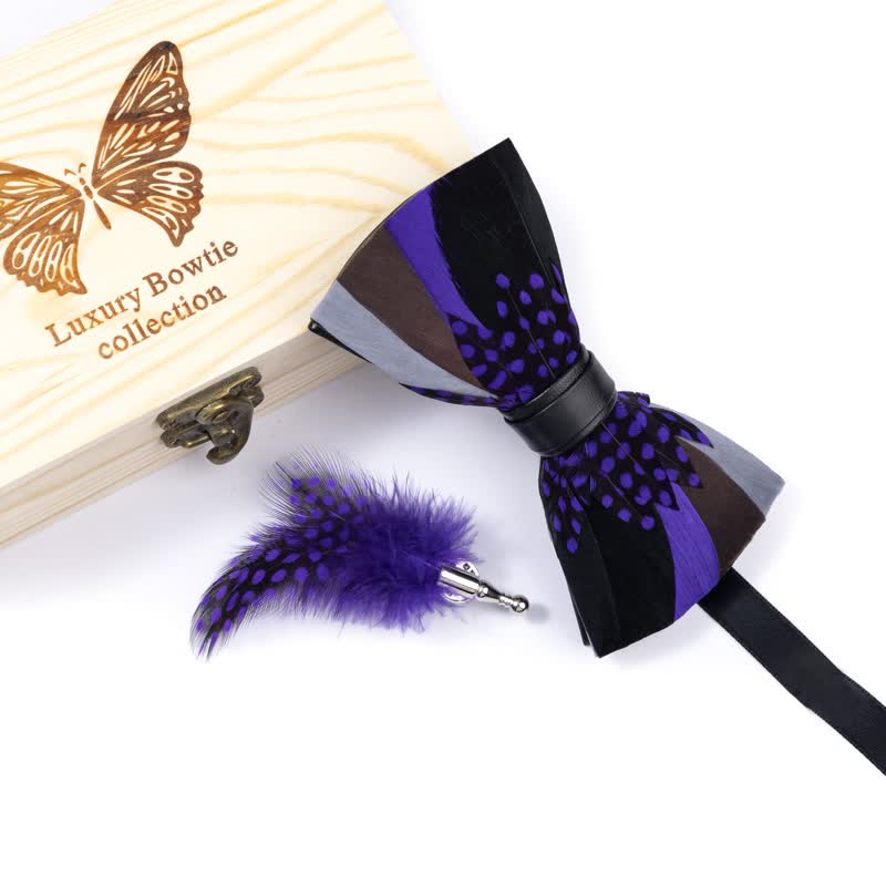 Elegant Purple Feather Bow Tie with Lapel Pin - Style #2 - image 2