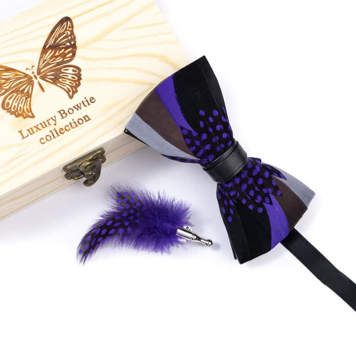 Elegant Purple Feather Bow Tie with Lapel Pin - Style #2 - image 2
