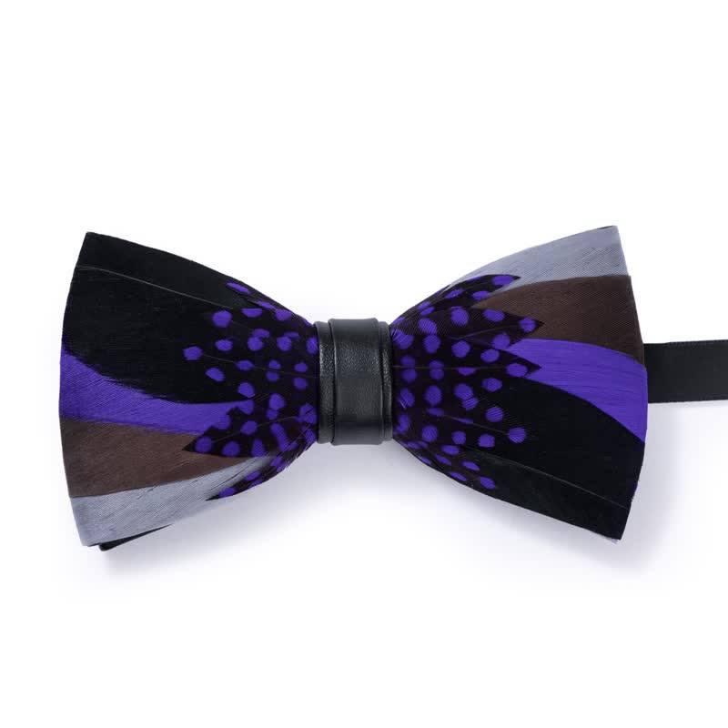 Elegant Purple Feather Bow Tie with Lapel Pin - image 3