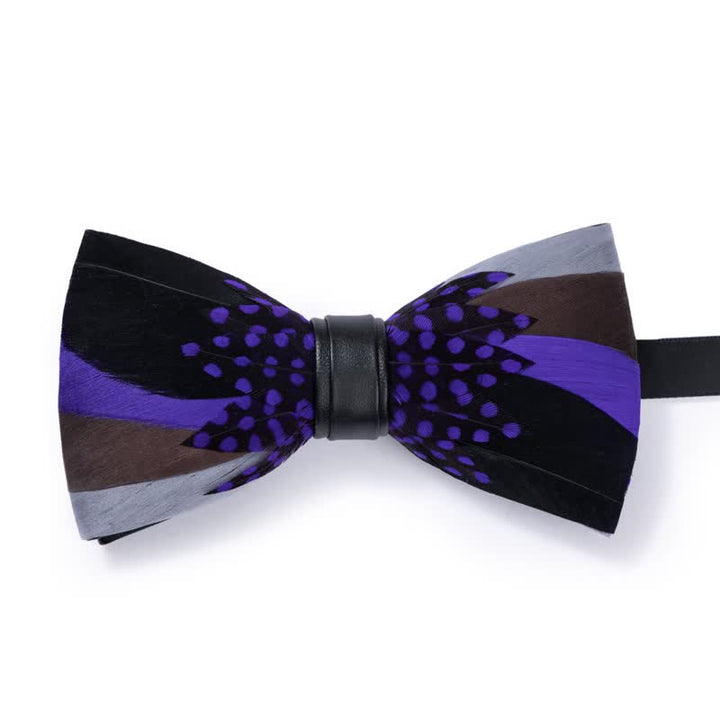 Elegant Purple Feather Bow Tie with Lapel Pin - image 3