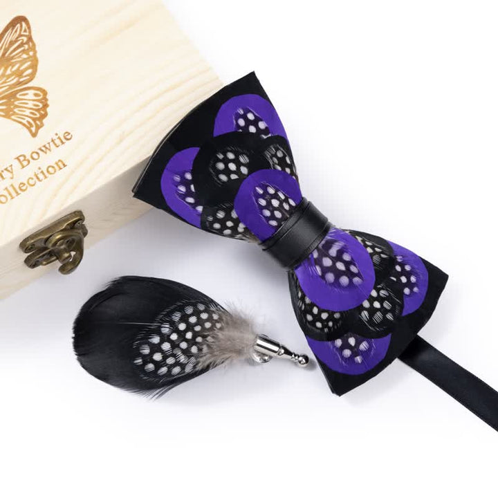 Elegant Purple Feather Bow Tie with Lapel Pin - Style #1 - image 1