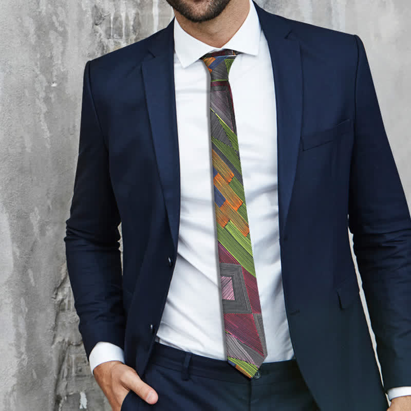 Men's Modern Multicolored Geometrical Lines Necktie - image 5