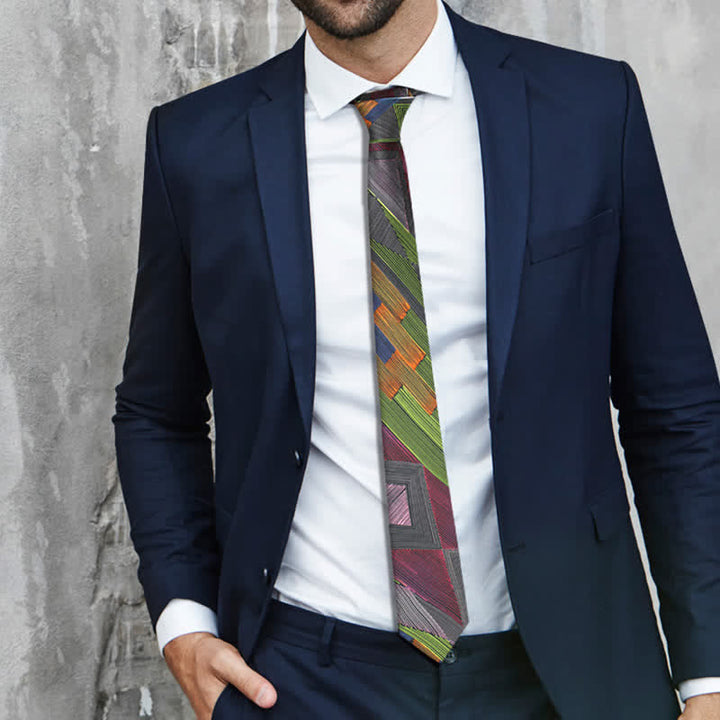 Men's Modern Multicolored Geometrical Lines Necktie - image 5
