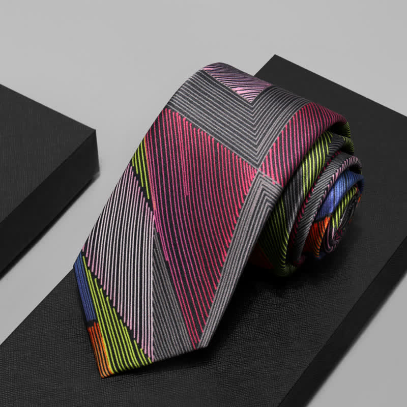Men's Modern Multicolored Geometrical Lines Necktie - Colorful - image 1