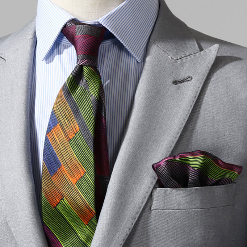 Men's Modern Multicolored Geometrical Lines Necktie - image 4