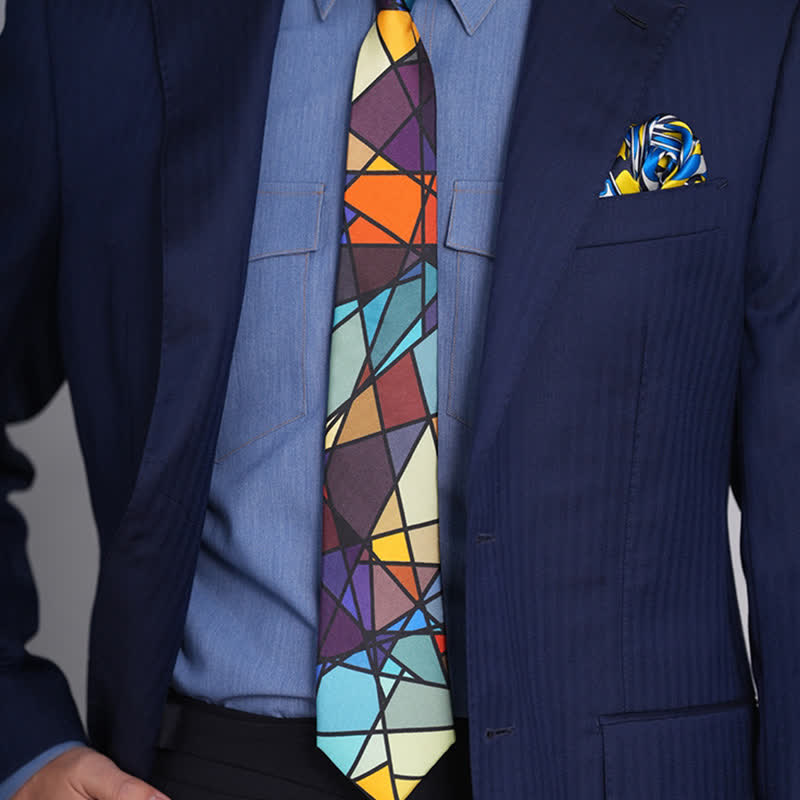 Men's Abstract Colorful Mosaic Print Necktie - image 0