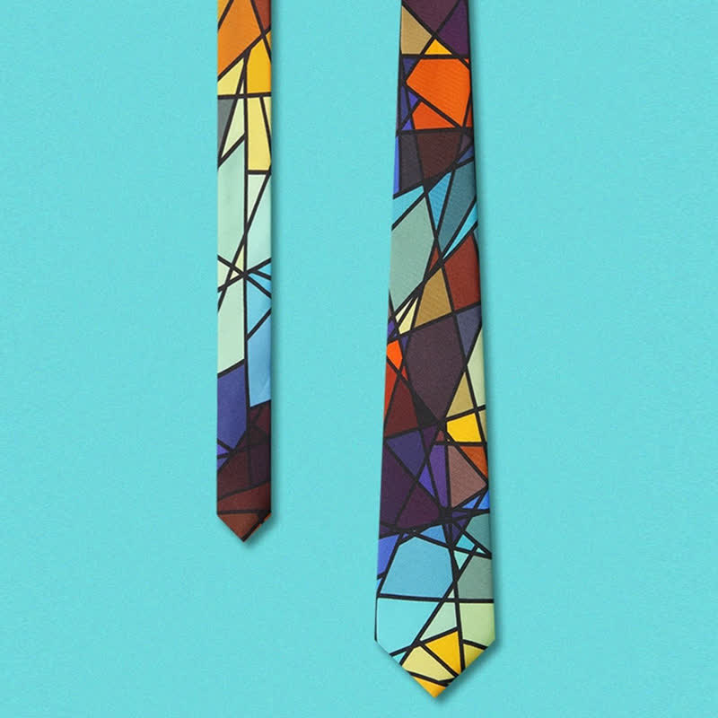 Men's Abstract Colorful Mosaic Print Necktie - image 3