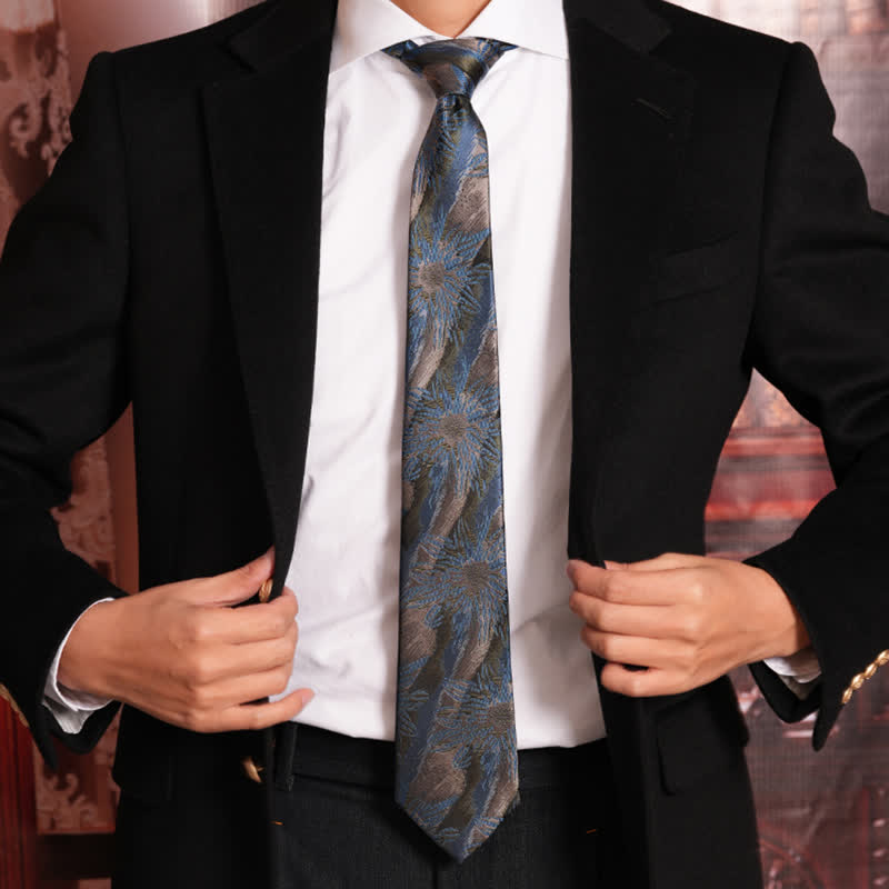 Men's Fabulous Gray & Blue Floral Vintage Necktie - image 0