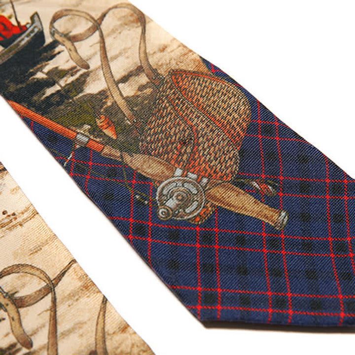 Men's Stylish Lake Scene Fishing Printing Necktie - image 6