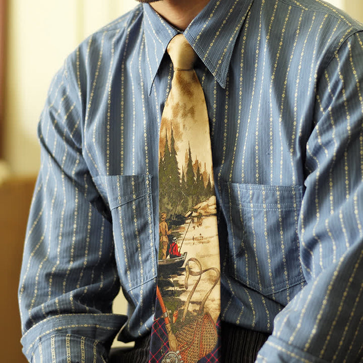 Men's Stylish Lake Scene Fishing Printing Necktie - image 4