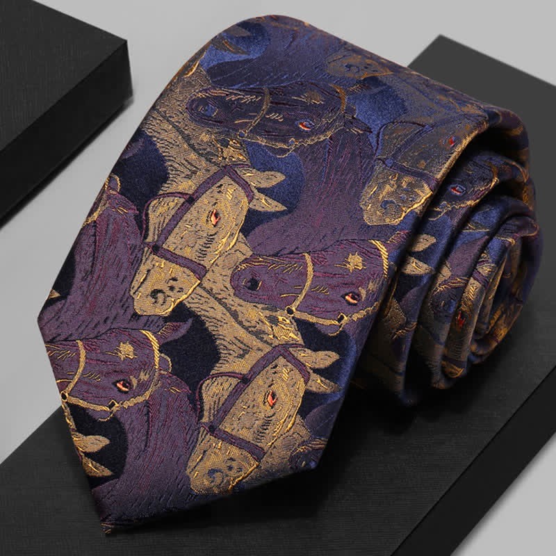 Men's Purple & Goldenrod Horse Jacquard Necktie - Purple & Goldenrod - image 0