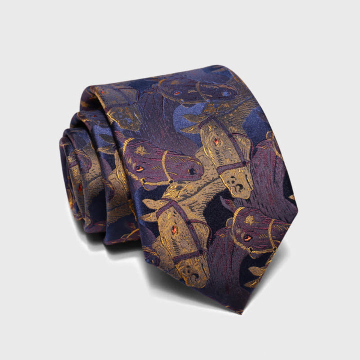 Men's Purple & Goldenrod Horse Jacquard Necktie - image 3