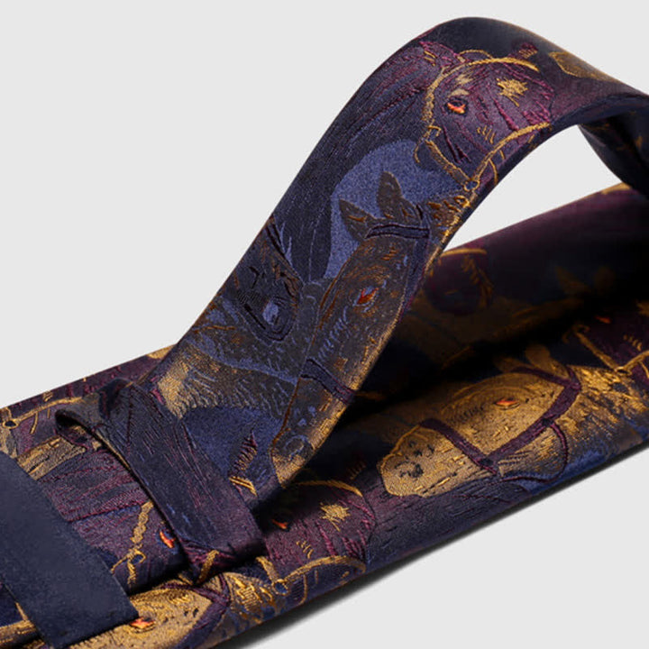 Men's Purple & Goldenrod Horse Jacquard Necktie - image 6