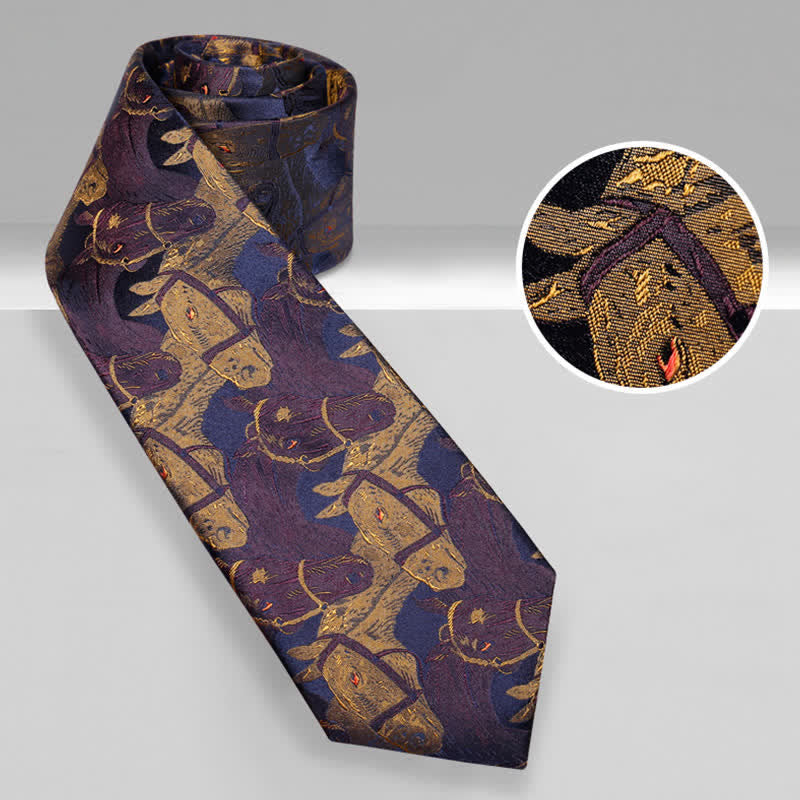 Men's Purple & Goldenrod Horse Jacquard Necktie - image 2
