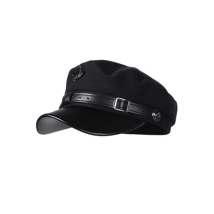Retro Woolen Duckbill Brim Nautical Anchor Beret Hat - Black - Adjustable (21 1/4"-23 5/8") - image 6