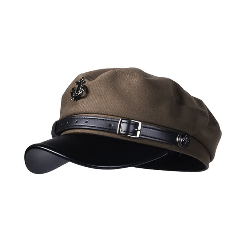 Retro Woolen Duckbill Brim Nautical Anchor Beret Hat - Brown - Adjustable (21 1/4"-23 5/8") - image 0
