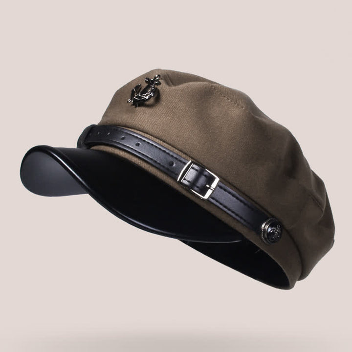 Retro Woolen Duckbill Brim Nautical Anchor Beret Hat - image 3