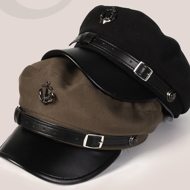 Retro Woolen Duckbill Brim Nautical Anchor Beret Hat - image 1