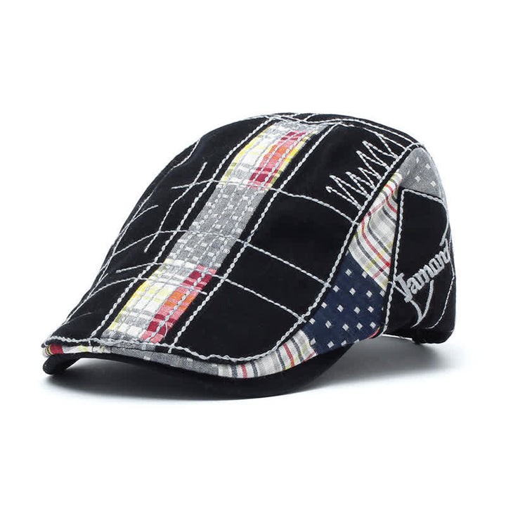Adjustable Irregular Embroidery Flat Beret Hat - Black - Adjustable (22 1/2"-23 5/8") - image 0
