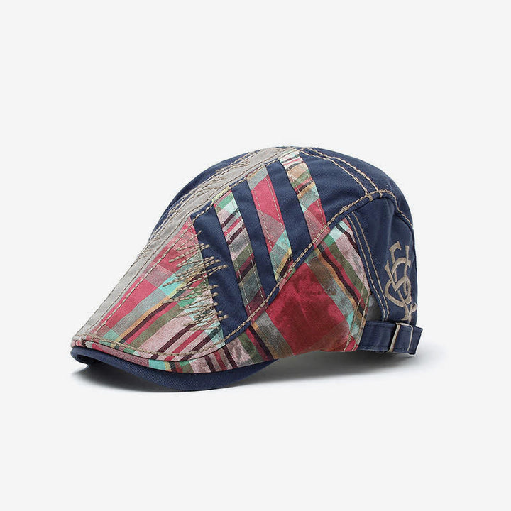 Cotton Patchwork Cabbie Adjustable Buckle Beret Hat - Navy - Adjustable (22 1/2"-23 5/8") - image 5