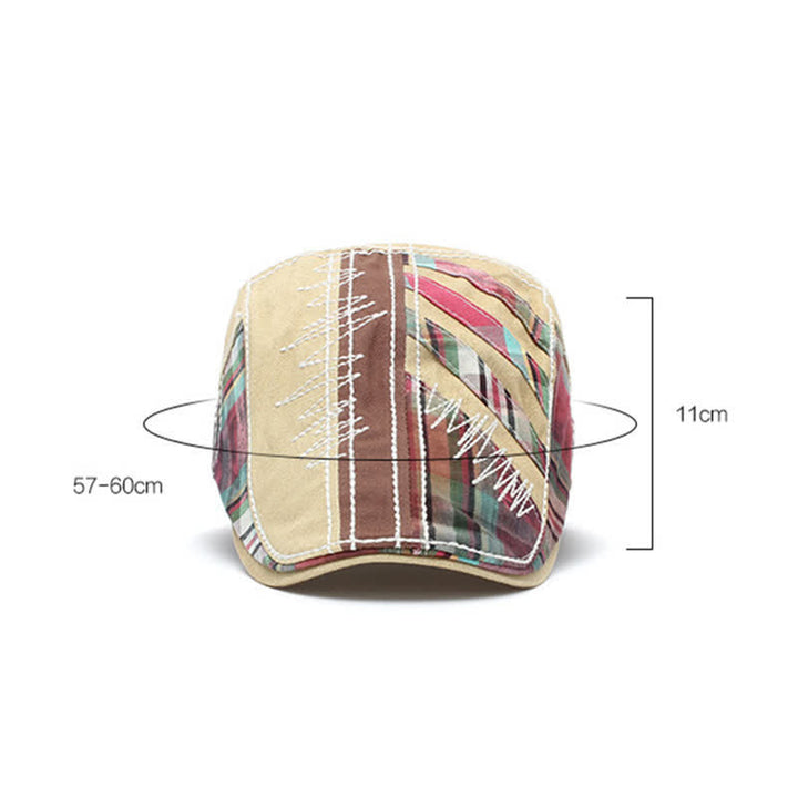 Cotton Patchwork Cabbie Adjustable Buckle Beret Hat - image 3